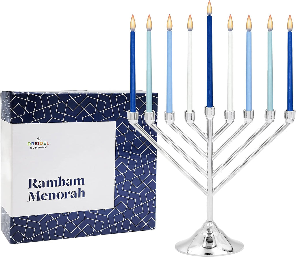 Hanukkah Rambam Design Full Size 7 Inch Height Silver Chrome