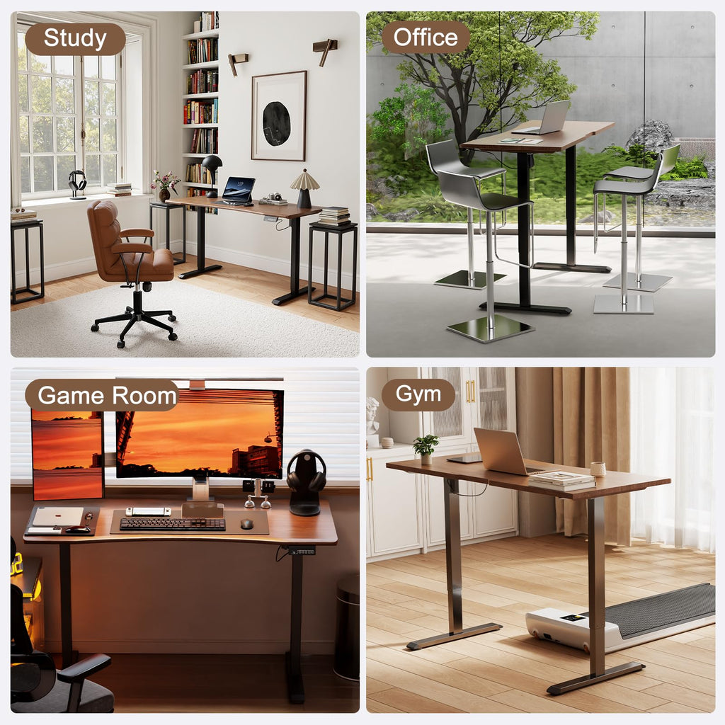 Solid Wood Electric Standing Desk, 55"x23.6" Walnut Standing Desk
