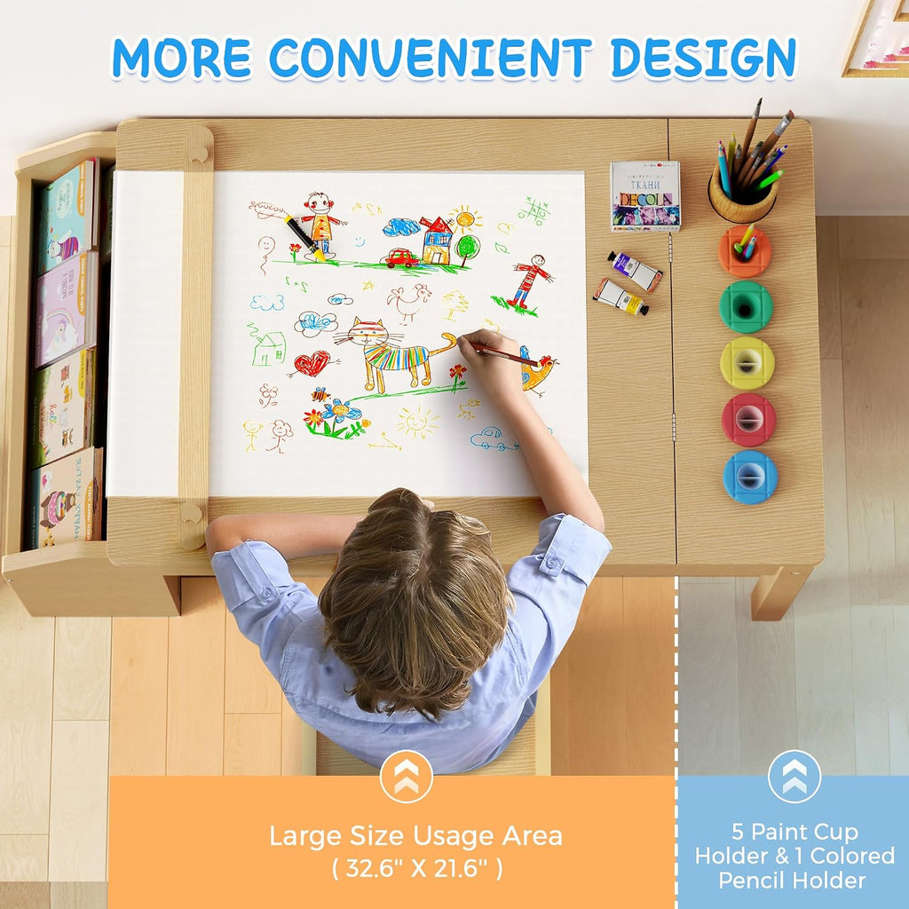 In-1 Kids Art Table and Chairs, Toddler Table and Chair Set, Craft Play Desk for Kids, Convertible Art Easel