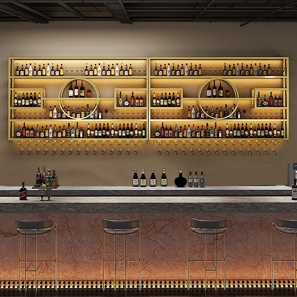 126in Large Wall Mounted Wine Rack, Modern Metal Wine Bottle and Glass Holder, 4-Tiers Liquor Bottles Floating