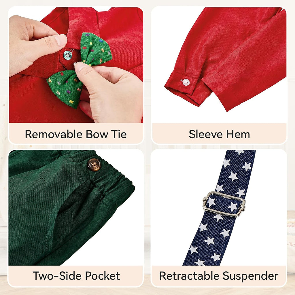 Toddler Baby Boy Clothes Suit,Removable Bowtie Shirt Suspenders Pant, Kids Gentleman Wedding Outfit Suit
