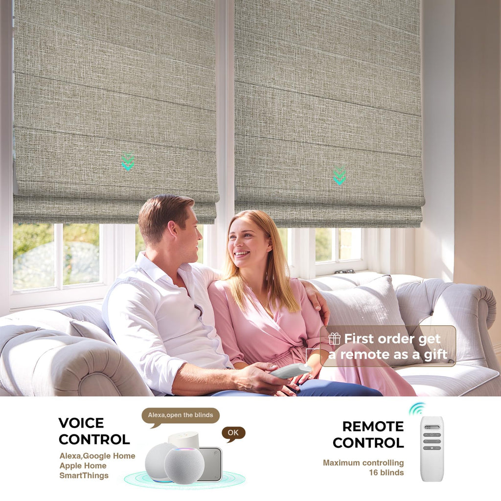 Motorized Roman Shades with Remote, Smart Blackout Custom Blinds