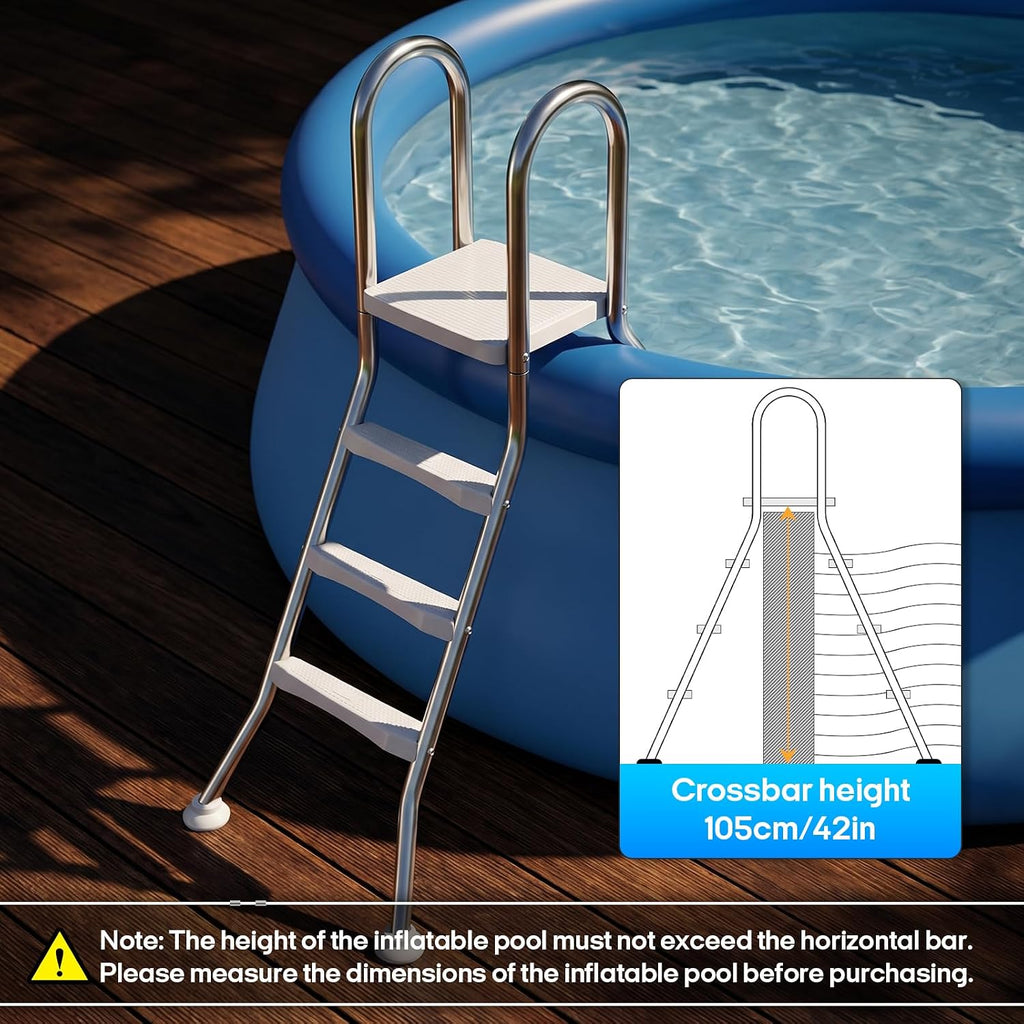 Above Ground Pool Ladder,42" Heavy Duty Luxury Pool Ladder with Platform,3-Steps Swimming Frame Pool Ladder,304