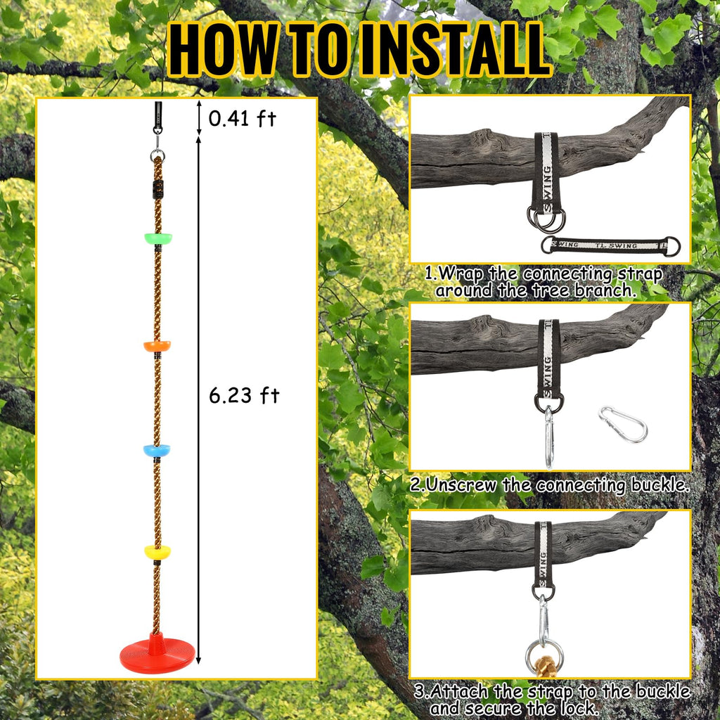 Tree Swing for Kids Climbing Rope Swing with Platforms and Disc Red
