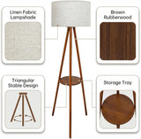 Modern Floor Lamp with White Drum Shade, Wood and Metal Construction, Adjustable Height