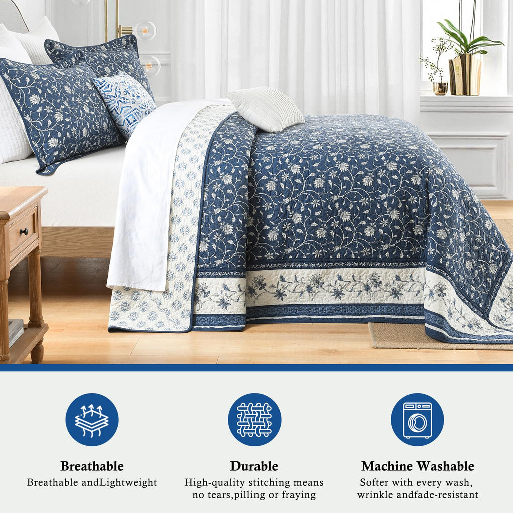 100% Cotton 128x120, Navy Botanical