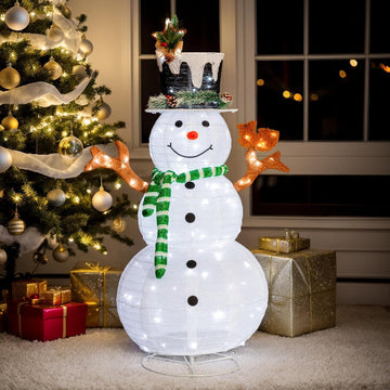 Snowman Christmas Outdoor Decoration, 4ft 120 LED Lighted Christmas Holiday Decorations, Snowman Yard Lights Backyard