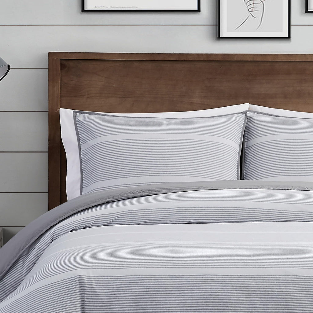 Niari Yarn Dye Stripe Grey Cotton 3-Piece Comforter Set, Stripe Themed, for Men and Women, Oeko-TEX Certified