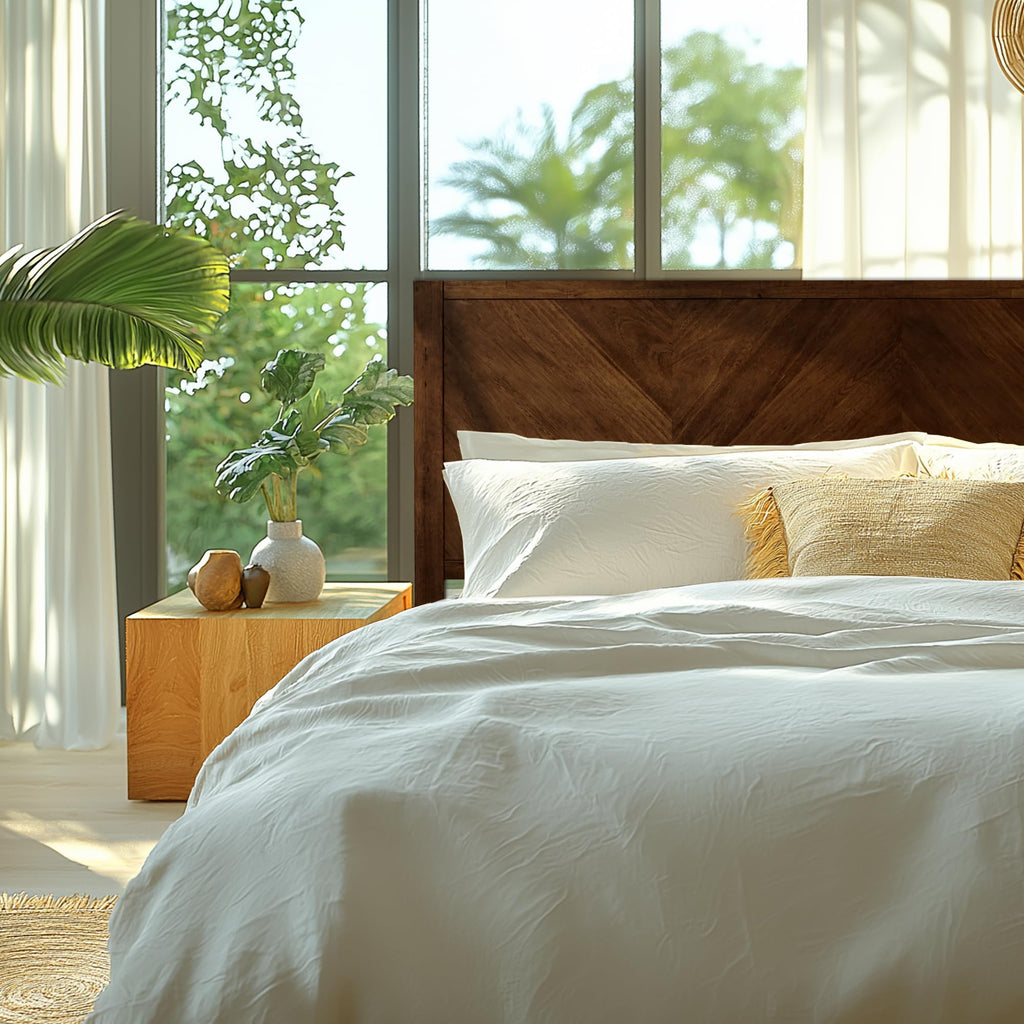 Acacia Alander Bed Frame with Headboard Bed Frame Queen Size Solid Wood Platform Bed, Scandinavian Signature High