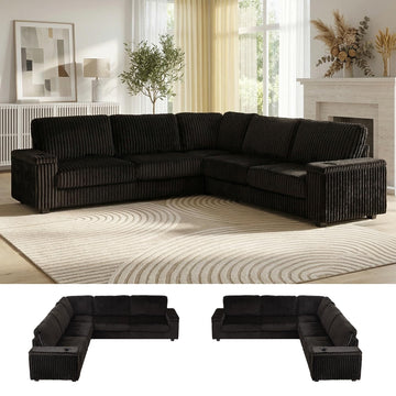 Black Sectional Couches, Solid Wood Frame (Black)