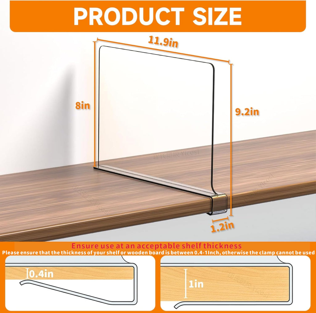 10 Pack Clear Acrylic Shelf Divider for Closet Organization - 9.2′′ Tall Closet Dividers for Wood