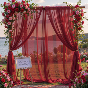 Burgundy Wedding Arch Draping Fabric, 2 Packs 29" x 20FT Sheer Fabric Arch Drapery Curtain Backdrop Ceiling Drapes