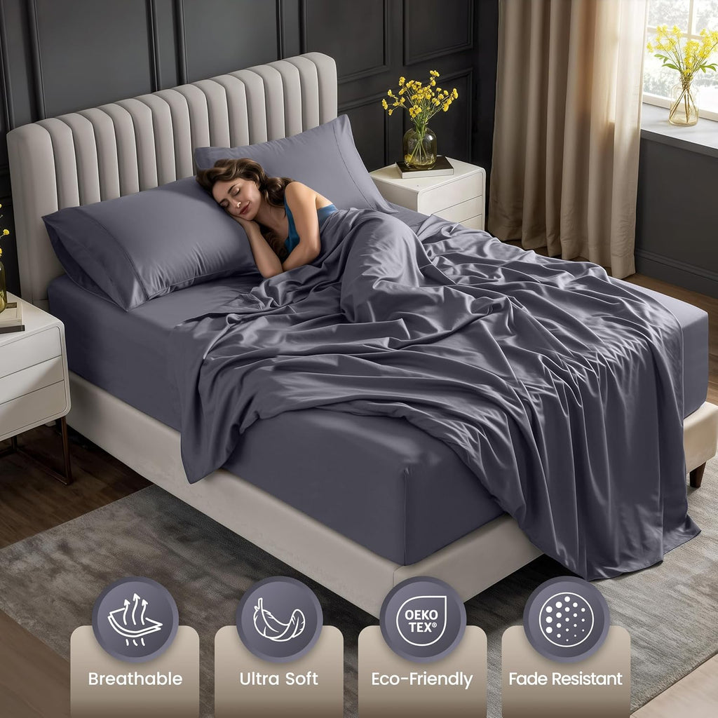 Queen Extra Deep Pocket Sheet Set - Fits Mattresses Up to 21 inches - Cooling, Soft & Breathable - Oeko-Tex 4 Piece