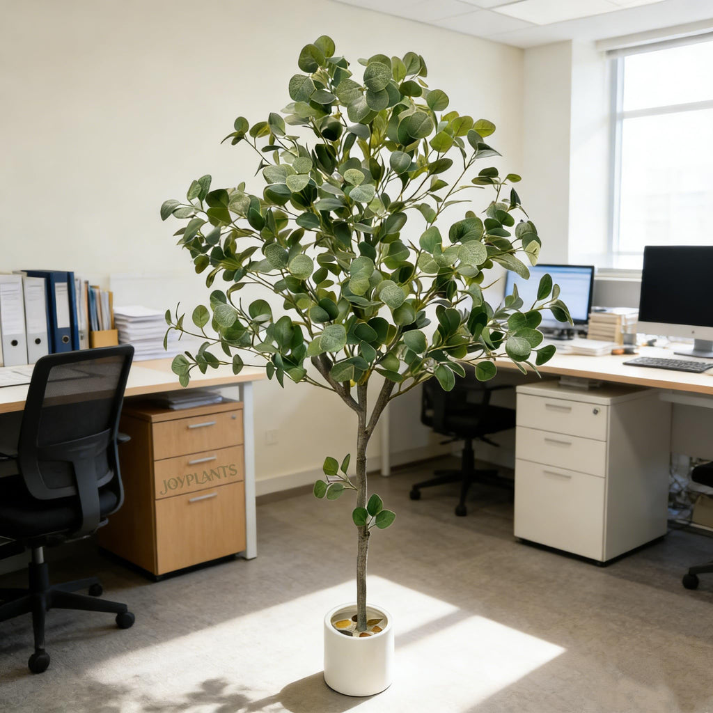 5FT Fake Eucalyptus Plant, Silk Artificial Tree with White Pot