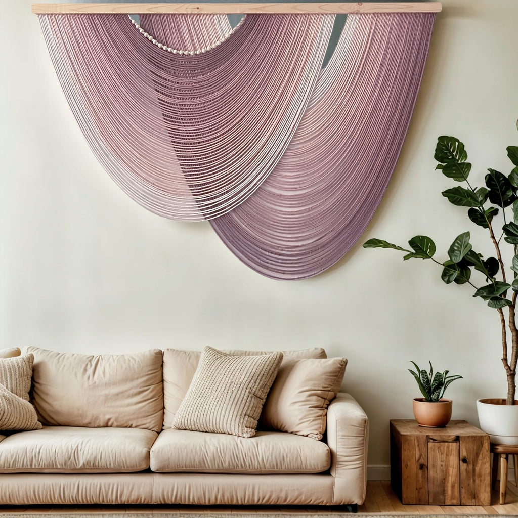 Large Macrame Wall Hanging tapestry Pink Brown Ombre-Dyed Wall Art 57"X39"