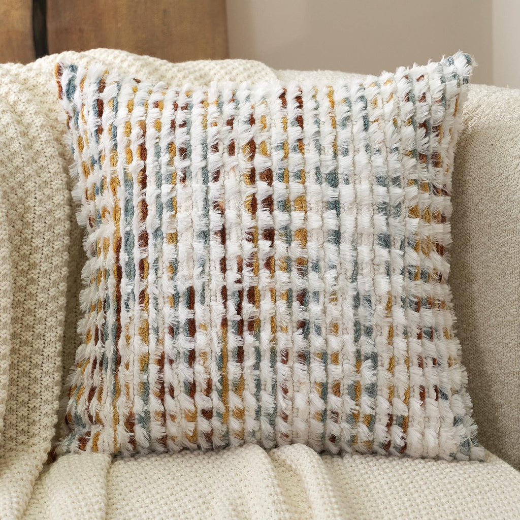 Boho Chenille Tufted Pillow Cover 20 x 20 Inch, Decorative Square Throw Pillow Cover Neutral Pillowcase for Couch