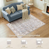10x14 Area Rugs for Living Room: Machine Washable Non Slip Vintage Carpet - Low Pile Lightweight Pri