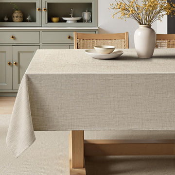 Linen Textured Rectangle Tablecloth 60 x 104 Inch Taupe