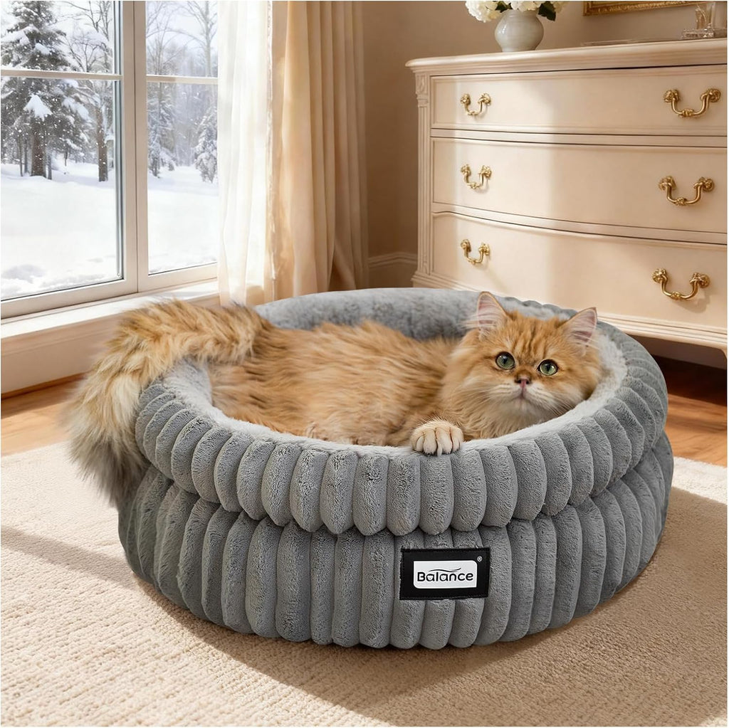 Cat Bed Kitten Bed, Washable Round Cat Beds for Indoor Cats, Super Soft Plush Faux Fur Pet Bed for Puppy and Kitten