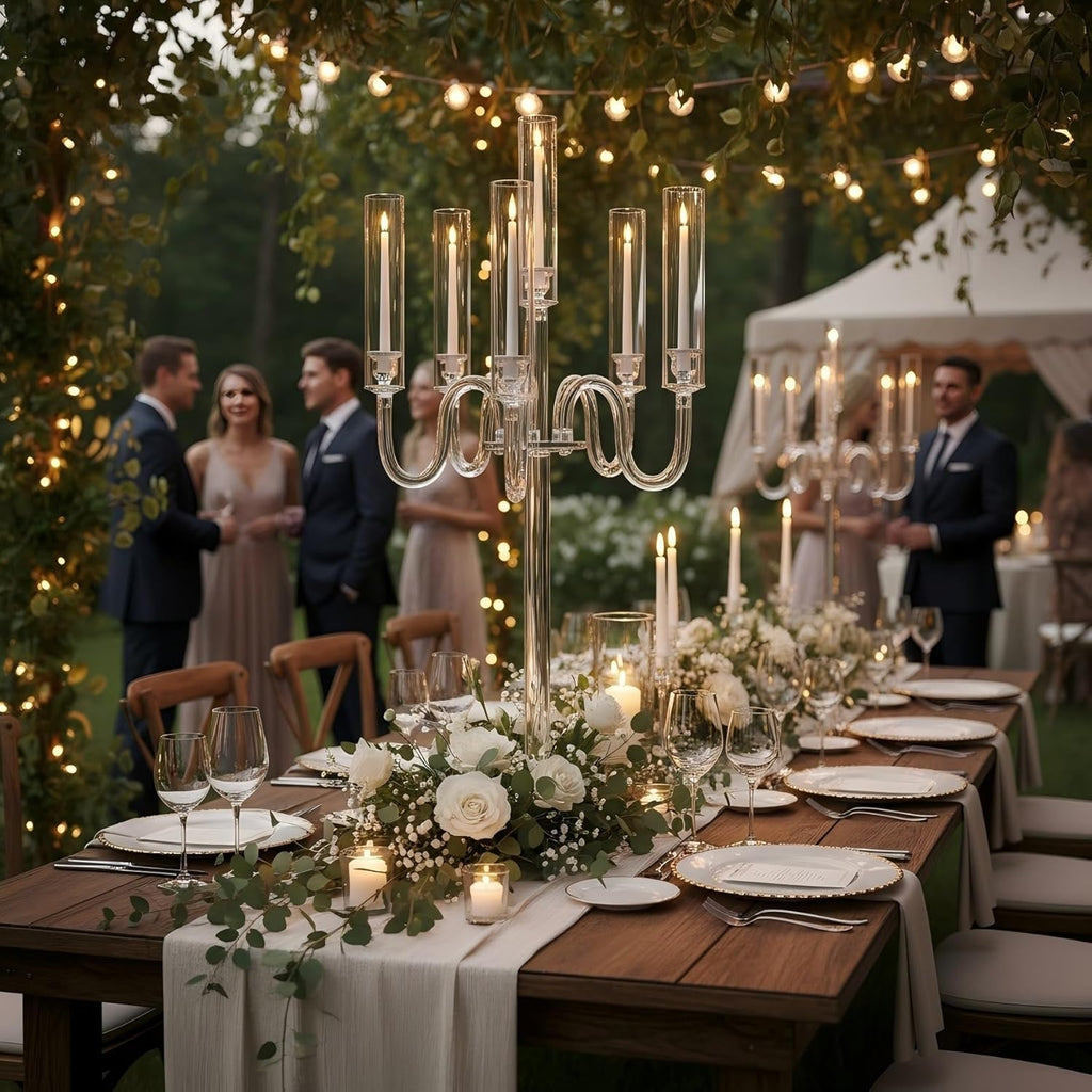 Acrylic Candelabra Centerpieces for Tables, 37.4in Tall 6 Arm Acrylic Candle Holder for Taper LED Candles, Clear