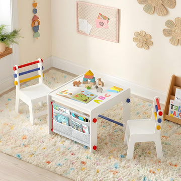 In-1 Kids Table & Chairs Set, Graffiti Desktop & Storage, White