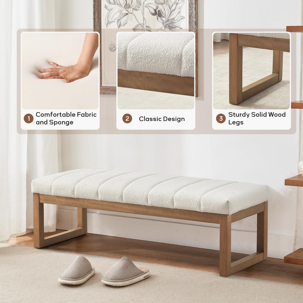 52.7" Bedroom Bench for End of Bed, Modern Upholstered Teddy Fabric Entryway Bench & Dining Bench, Footrest Stool