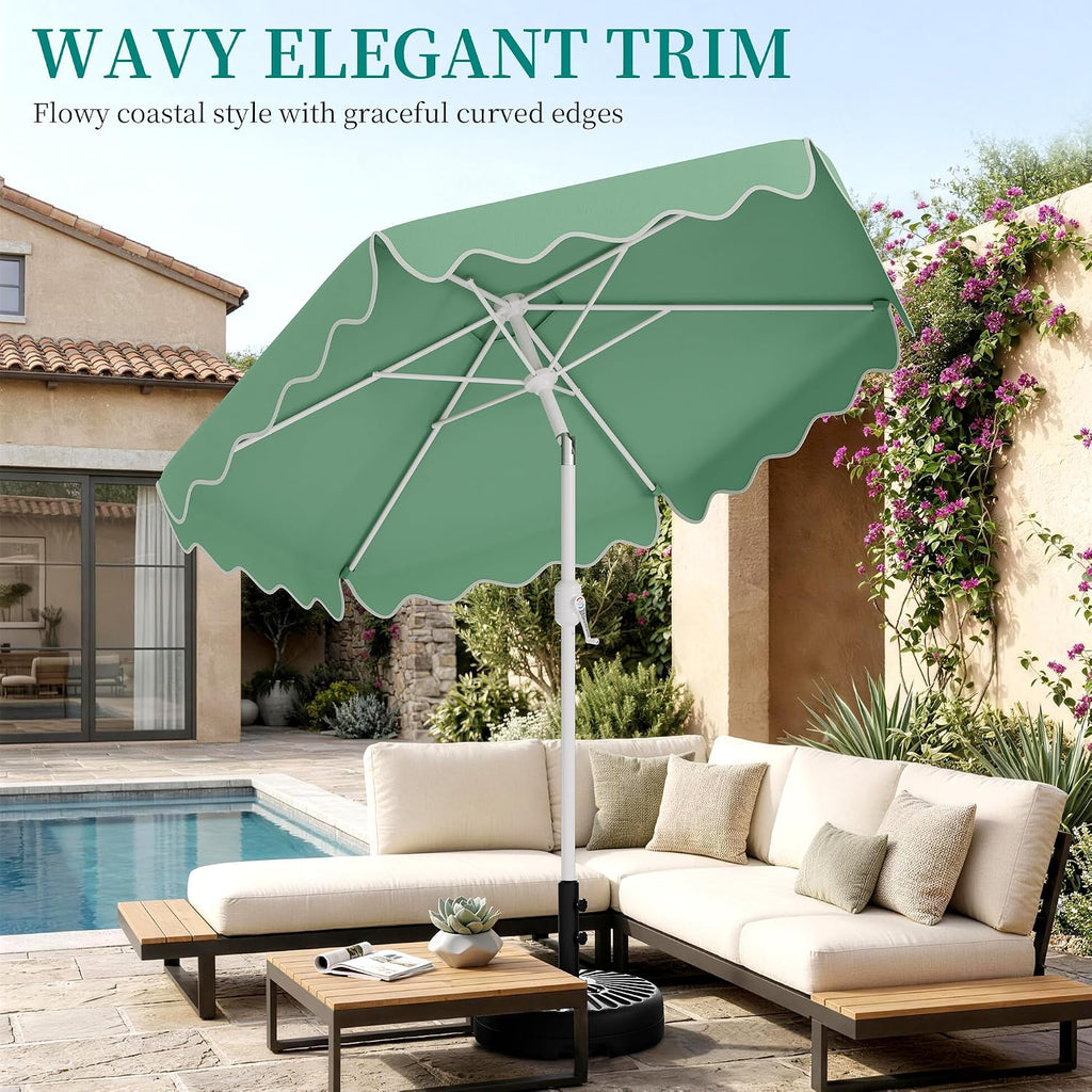 Patio Umbrella with Wavy Trim, UV-Fade-Resistant Canopy, Crank & Tilt - Pale Green 9ft