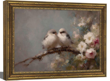Gold Framed Bird Canvas Wall Art Vintage Bird Flower Sparrow painting Decor Pictures Sparrow on Branch Healing