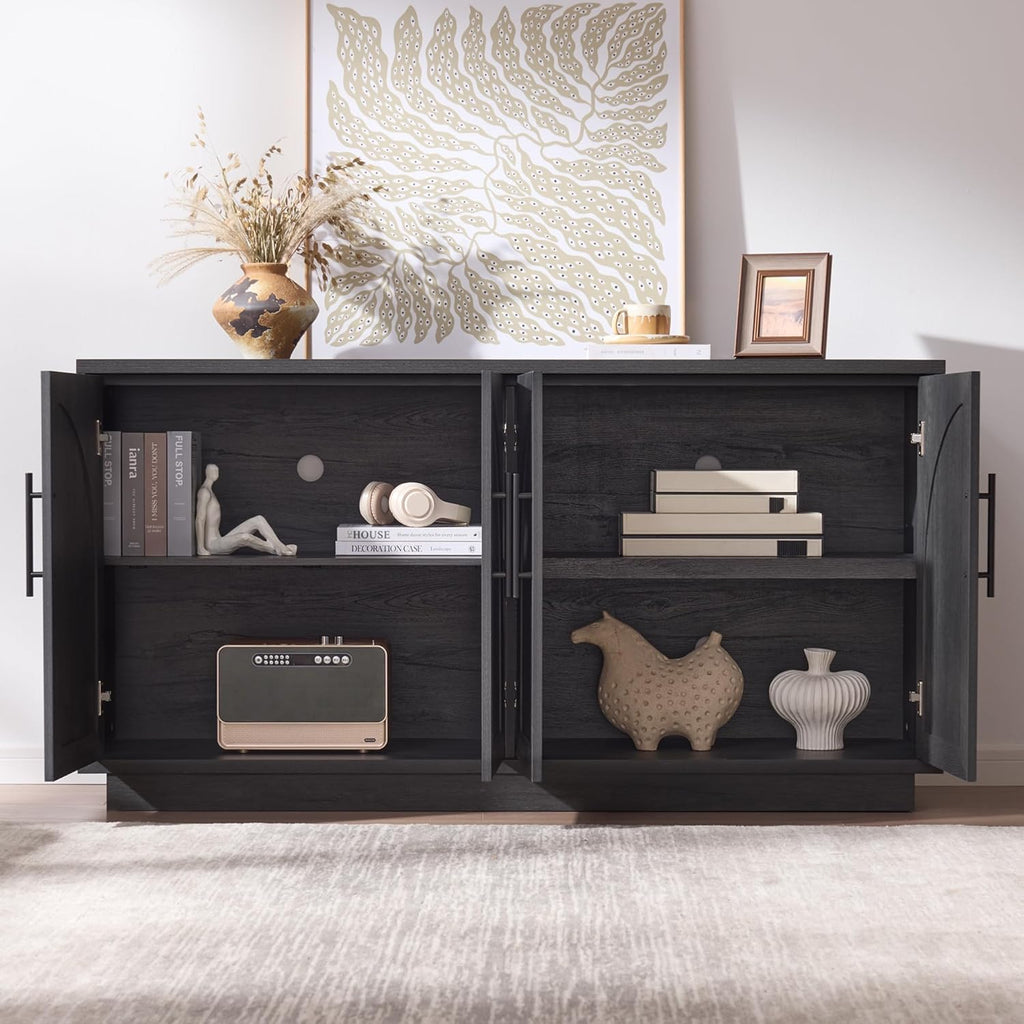 Buffet Cabinet with Storage, 59'' Modern Arched Sideboard Cabinet w/Adjustable Shelves, Wood Media TV Console Table