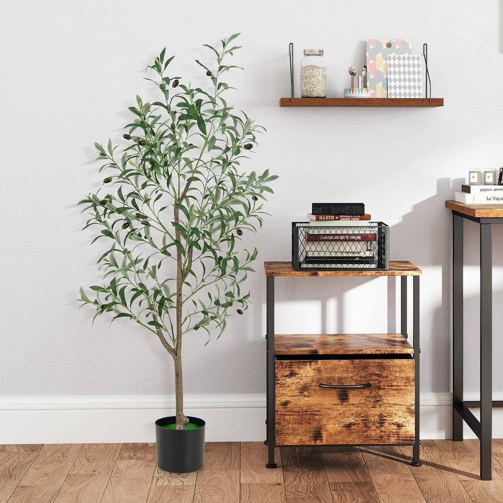 2 Pack Artificial Olive Tree, 4.5FT Faux Potted Olive Silk Tree with Realistic Branch Leaves & Fruits, Fake Greenery