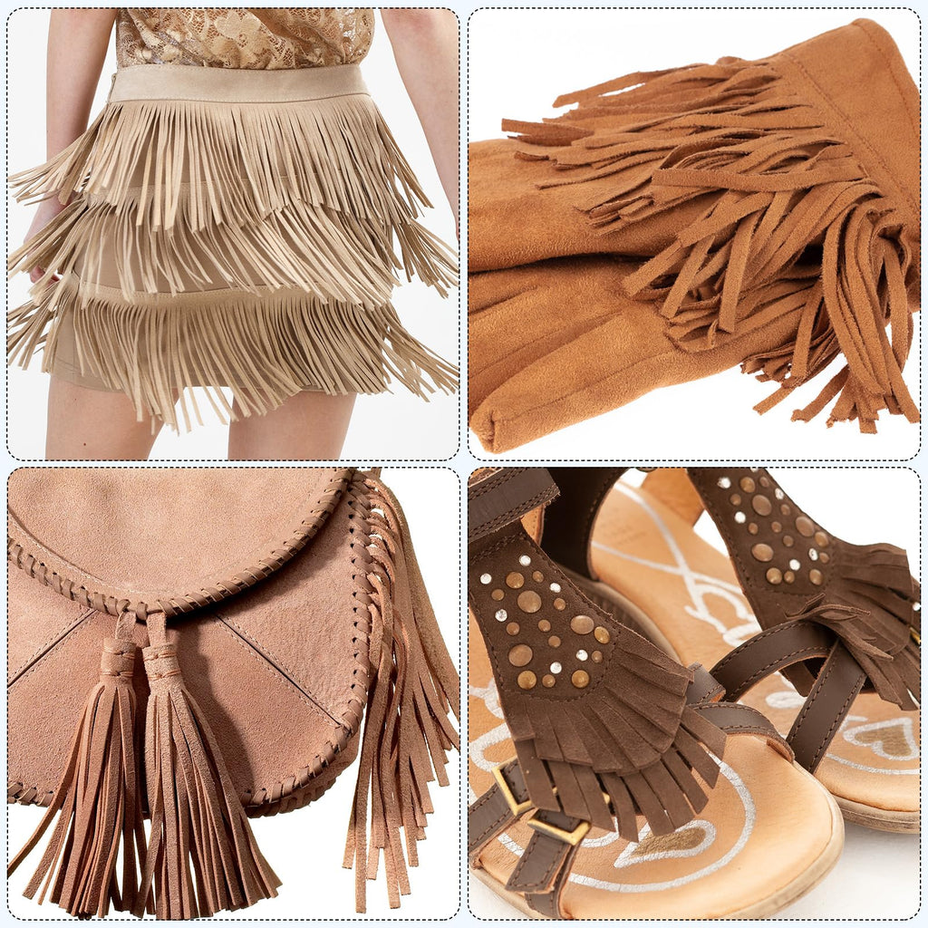 4 Inch PU Leather Suede Fringe Trim Double Side Leather Sewing Tassel Fringe for DIY Sewing Dress Crafts - 2 Yards