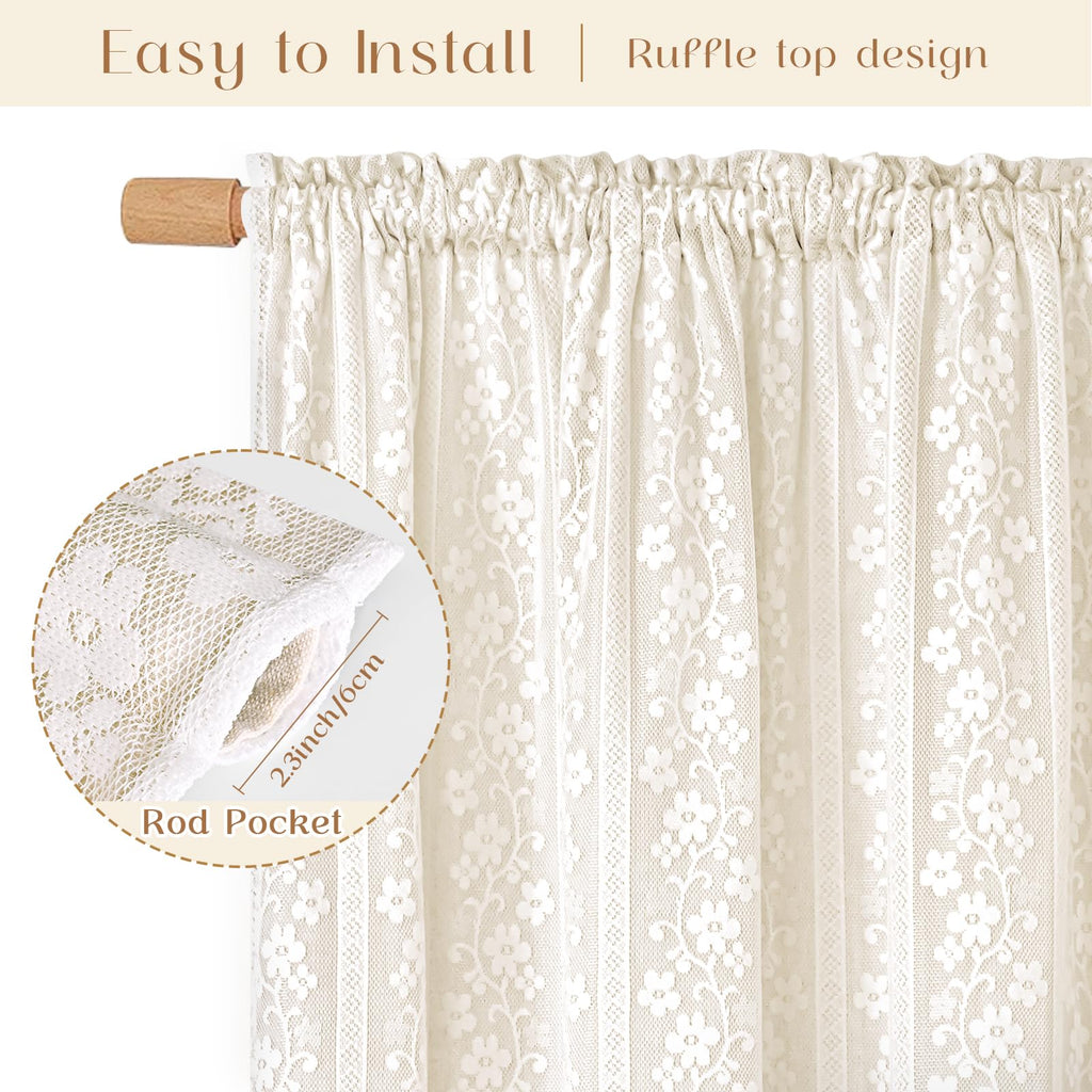 Linen Kitchen Curtains 36 Inch Length, Double Layered Window Curtain 2 Panel Sets Rod Pocket Short Curtains