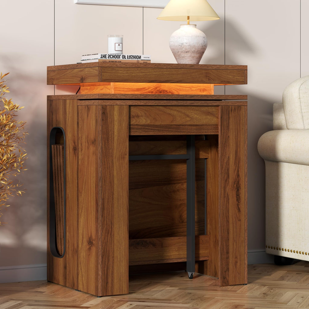 Dining Table with Charging Station, Convertible Folding Console Table for 6-8 People, Space-Saving Dining Table with