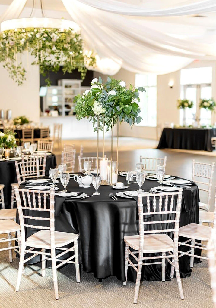 12 Pack 90 Inch Round Satin Tablecloth, Black