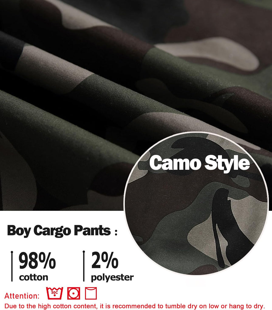 Boys Cargo Pants Cotton Elastic Waist Casual Jogger