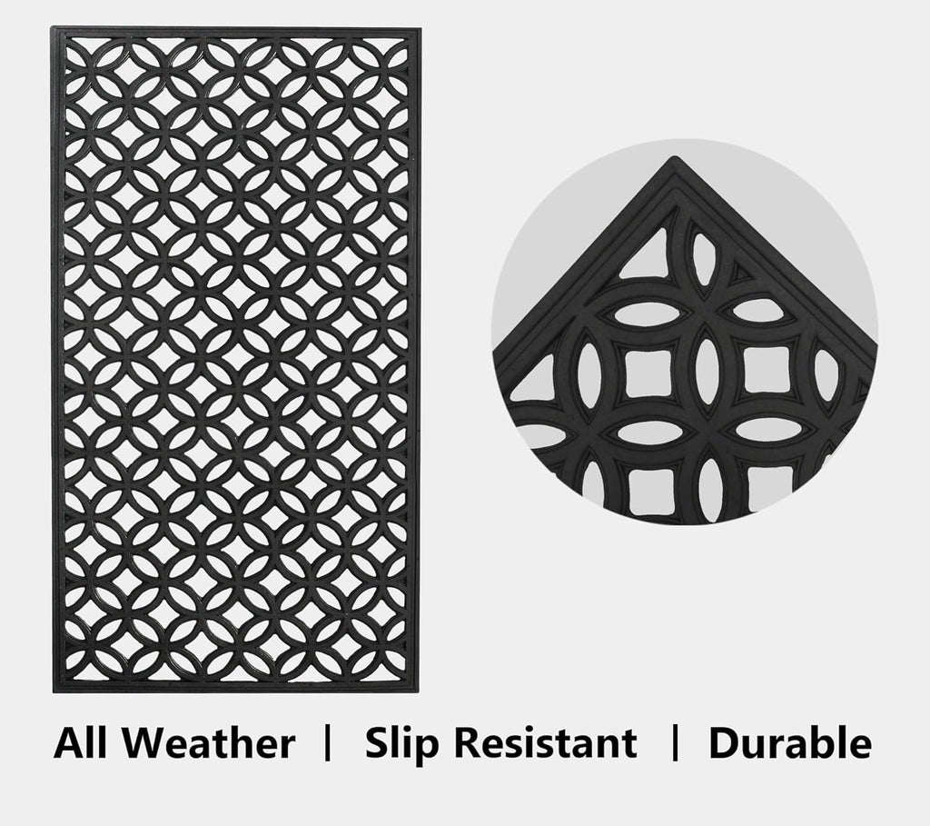 17x39 Inch Rubber Doormat - 2 Pack Lattice Links All-Weather Mat | Large Heavy Duty Indoor Outdoor Non Slip Front