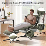 Modern Reclining Swivel Lounge Chair and Ottoman — Green Chenille