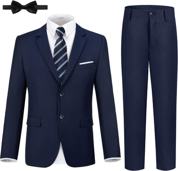 Boys Formal Suits Slim Fit 5 Piece Kids Jacket Pants Set with Shirt Tie