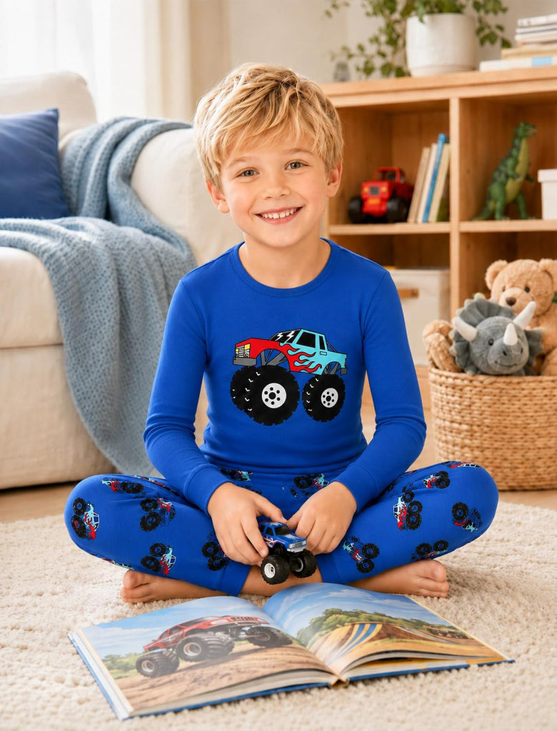 Boys Cotton Pajamas 2 Pcs Snug Fit Long Sleeve Pj Set