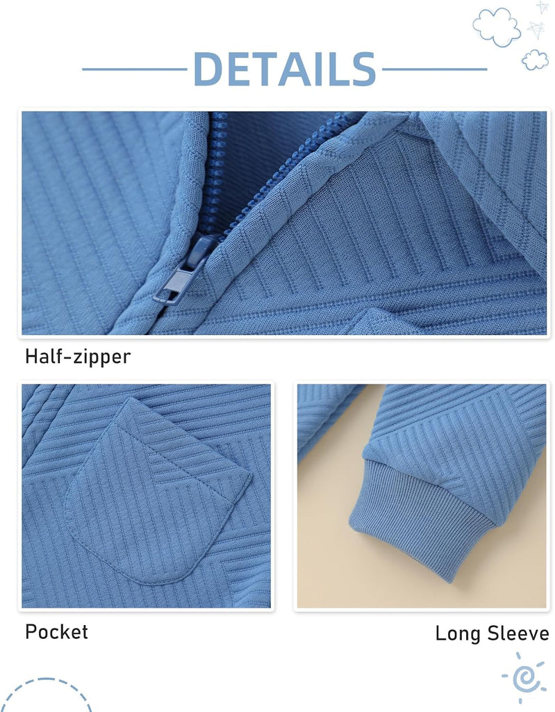 Toddler Baby Boy Fall Clothes Half Zipper Long Sleeve Sweatshirt and Pants with Pockets 2Pcs Winter Outfits Set