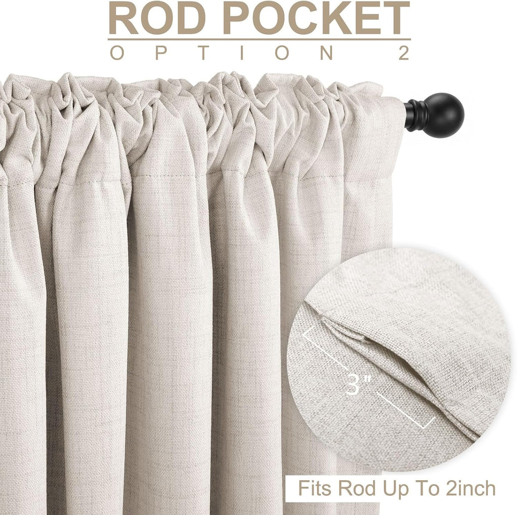 Linen Textured Total Blackout Curtains 72 Inches Long, Beige - Set of 2