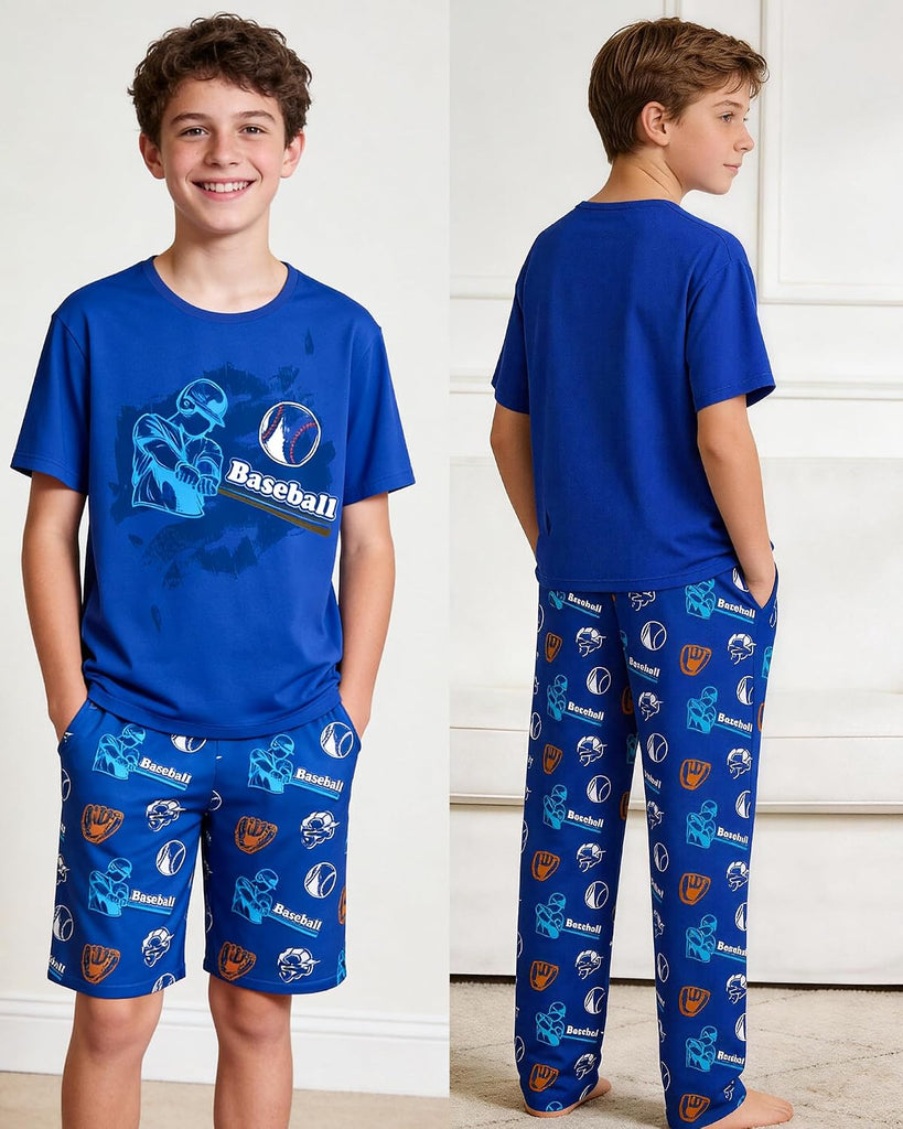 Boys Pajamas Piece Pjs Set Top with Shorts and Pants Sleepwear for Kids Soft Jammies Loungewear
