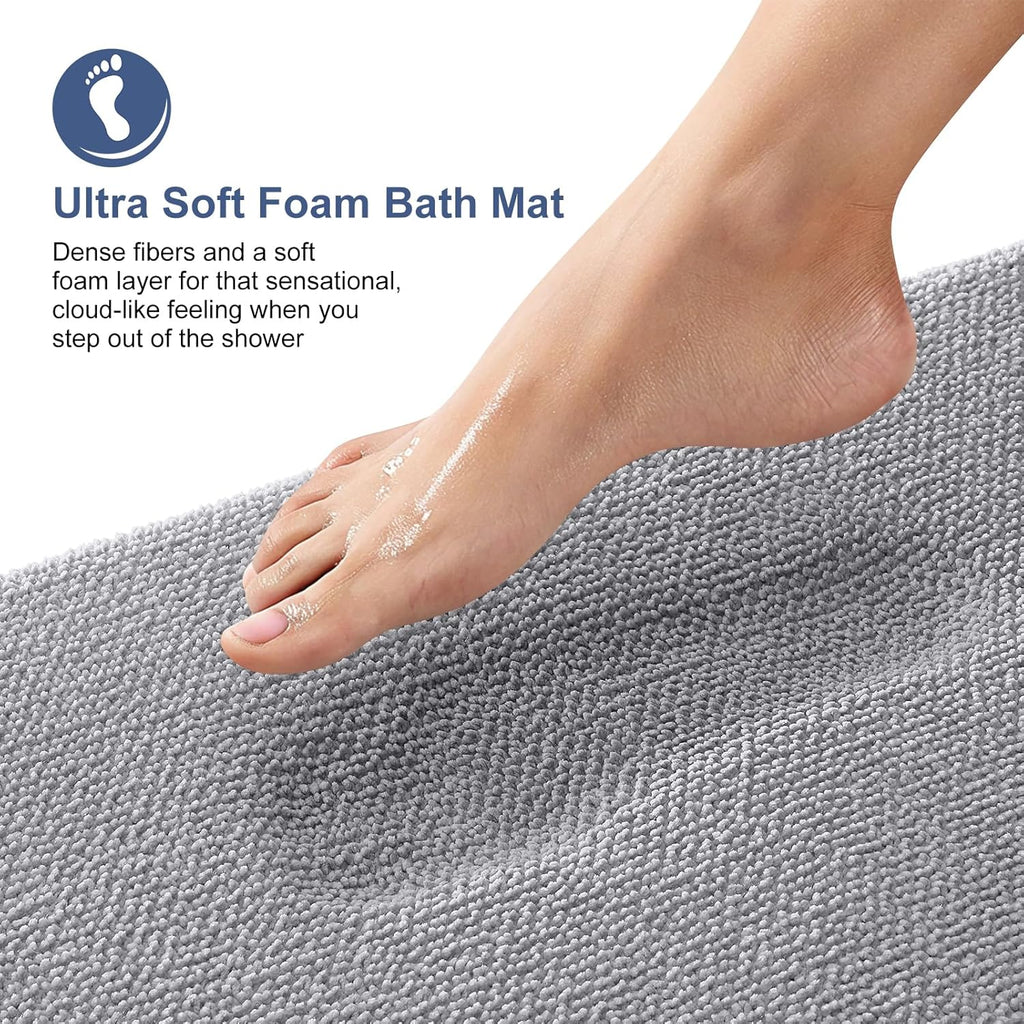 Thick Memory Foam Bathroom Rugs 36x24, Soft Absorbent Bath Mat, Grey | Quick Dry Bath Rugs, Non-Slip Carpet, Machine