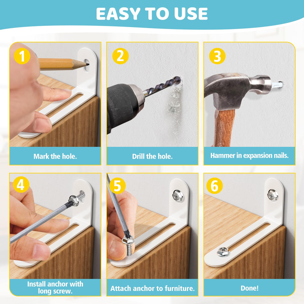 16-Pack Metal Anti-Tip Furniture Anchors Kit for Baby Proofing & Earthquake