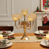 5 Arm Metal Crystal Candelabra Centerpiece - 13.4 Inch Elegant Candle Holder with Crystal Beadsable Decoration (4, Gold)