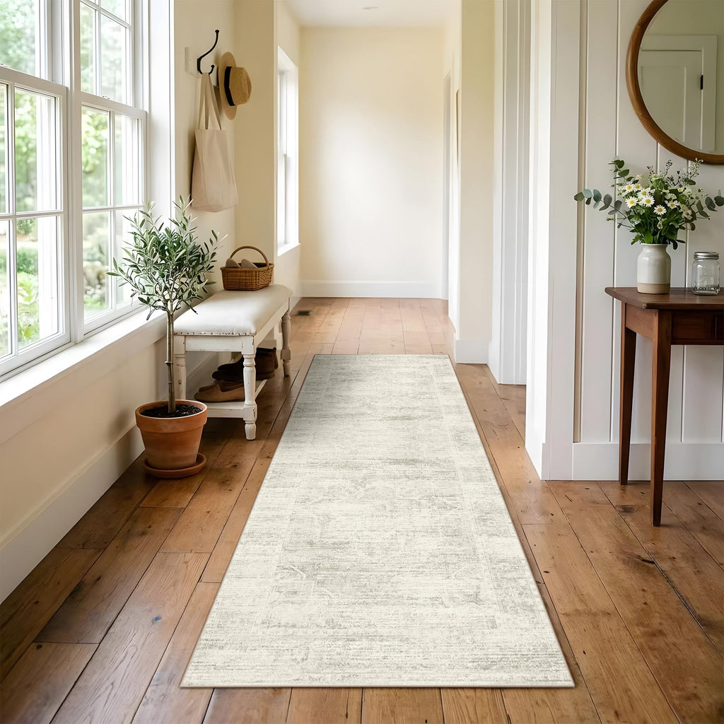 Washable Hallway Runner Rug Non Slip Ivory Rugs