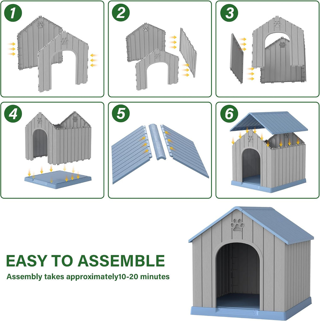 Large Dog House for Outdoor & Indoor, Waterproof Puppy Shelter with Air Vents & Elevated Floor, Easy Assemble Sturdy