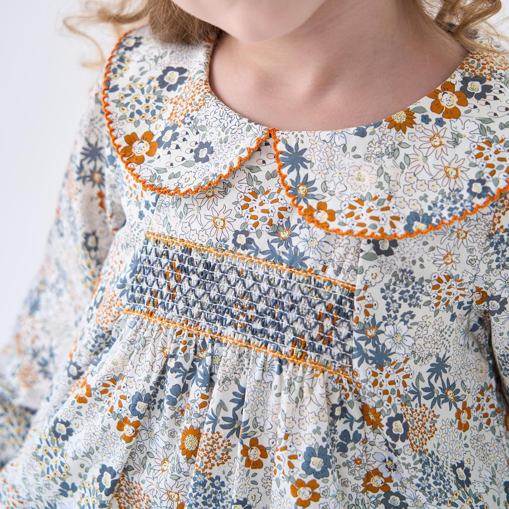 Toddler Baby Girls Smocked Dress Long Sleeve Woven Playwear Dresses
