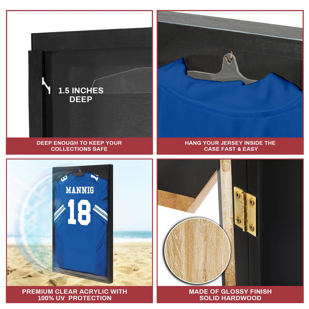 Jersey Frame Display Case - Crystal Clear Acrylic Jersey Frame for Baseball, Football, Hockey, Soccer & Basketball