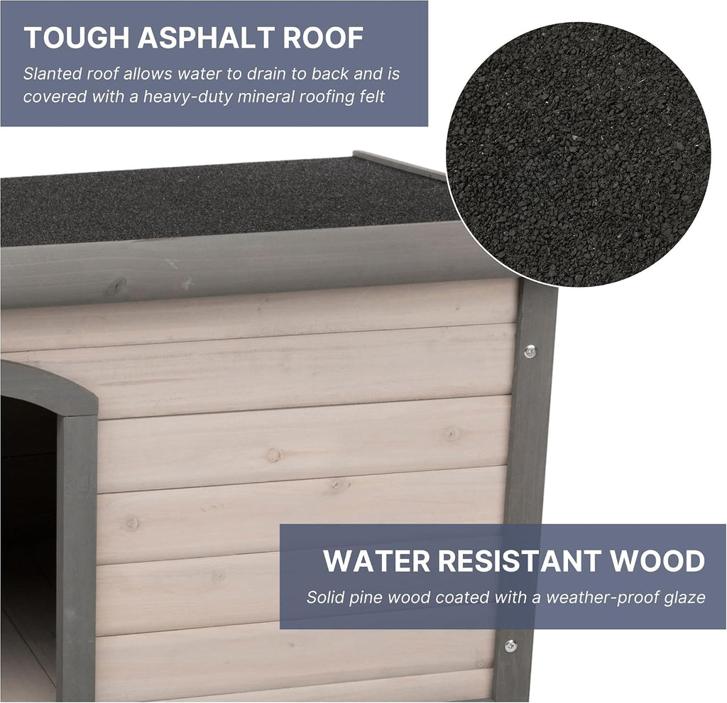 Natura Classic Dog House - Wooden Outdoor Shelter with Weatherproof Sealer, Hinged Roof & Adjustable Legs for Small